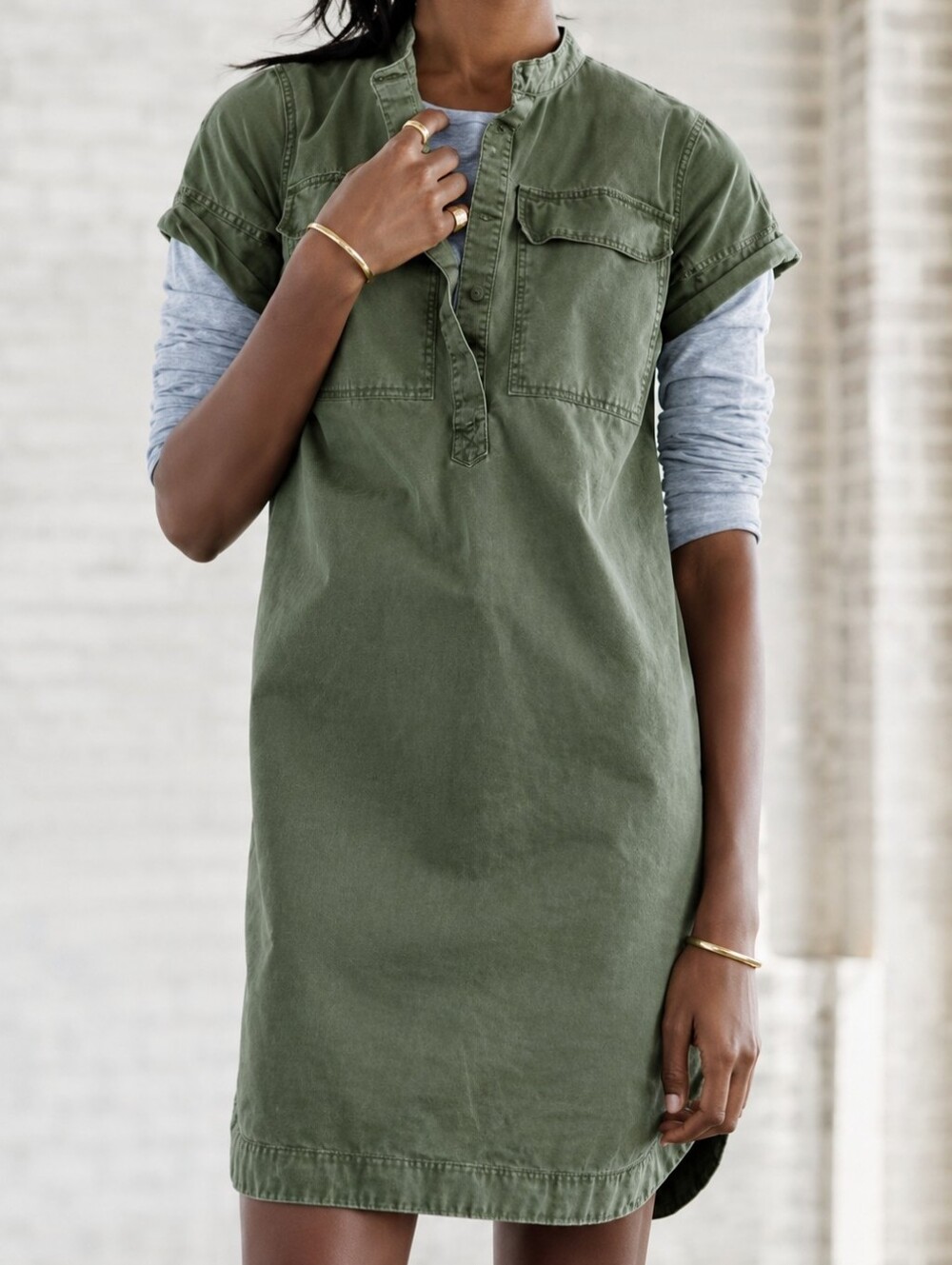 J Crew Womens Military Shirt Dress Olive Green Utility Shirt Dress EUC Sz 0